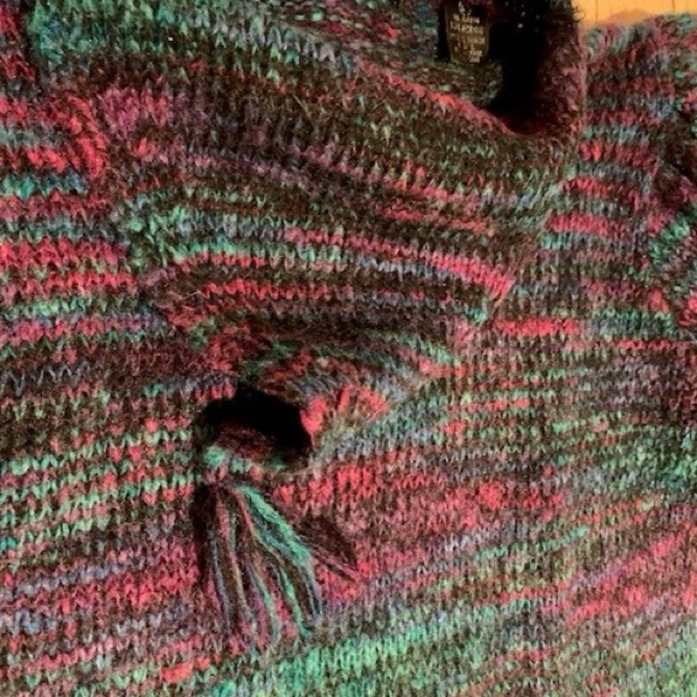 Vintage 80’s Gitano Multi Color Knit Sweater Puff Sleeves Tassle Neck Size S/M - Picture 5 of 10